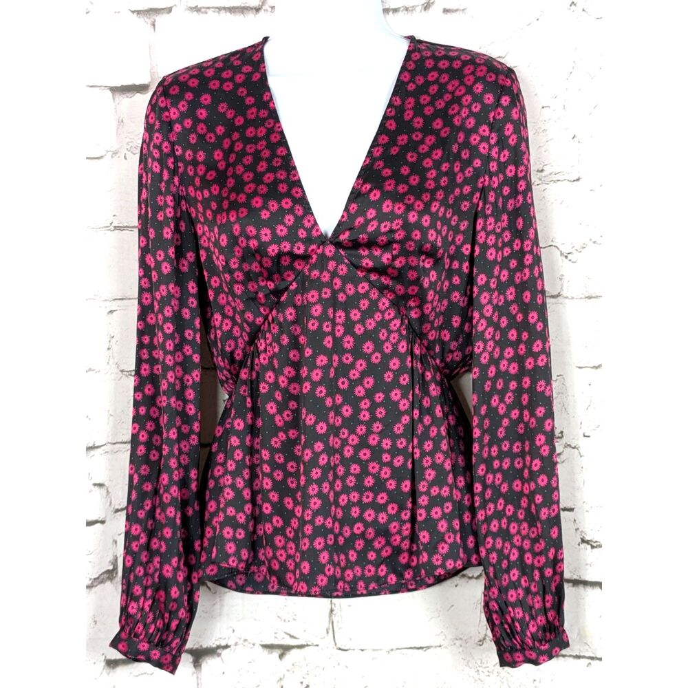 THE KOOPLES Daisy Dots Shiny Satin Blouse Feminine Coquette Empire Waist Size 0